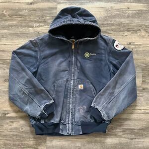 Vintage Carhartt J131 NVY Navy Blue Hooded Jacket Size Large